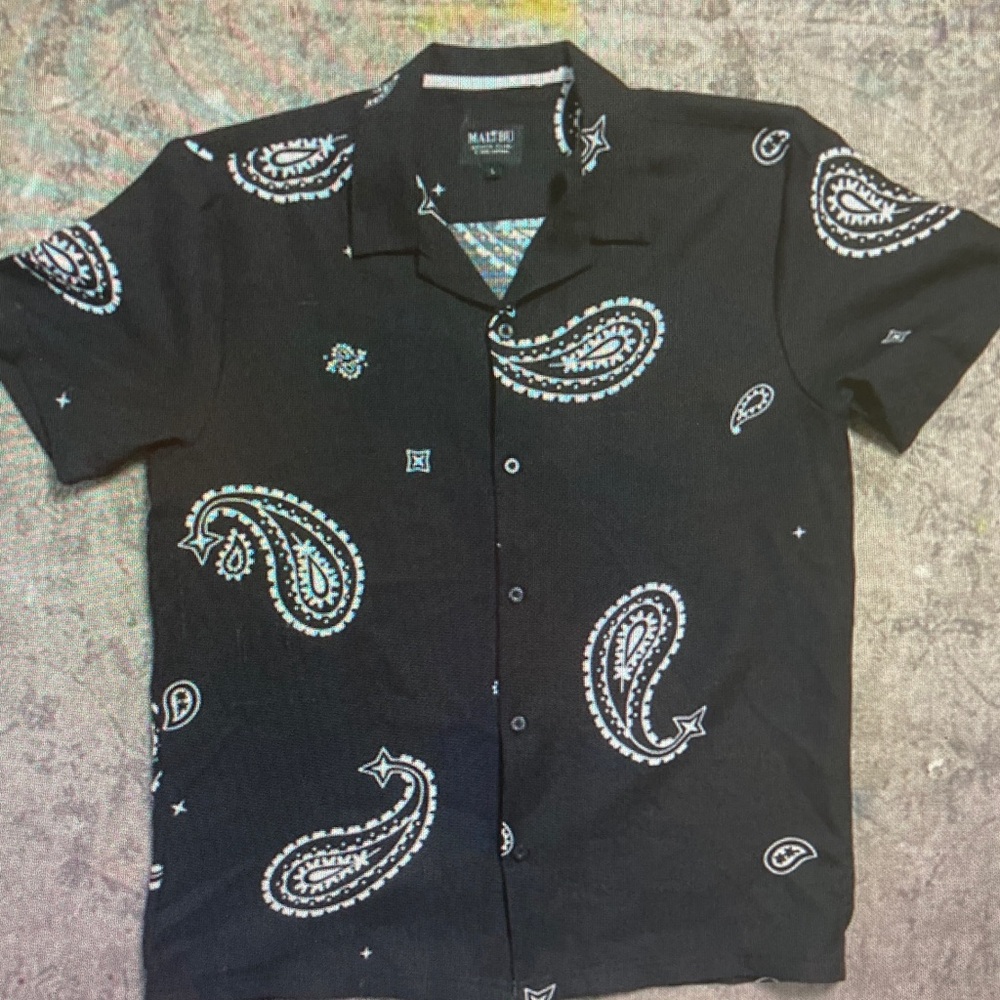 Malibu Black Paisley Camp-Collar Button-Down Shirt